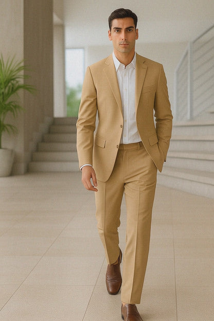 Men'S 2 Button Khaki Beige ~ Bronze ~ Camel Dress Business Suits Clearance Sale For Men
