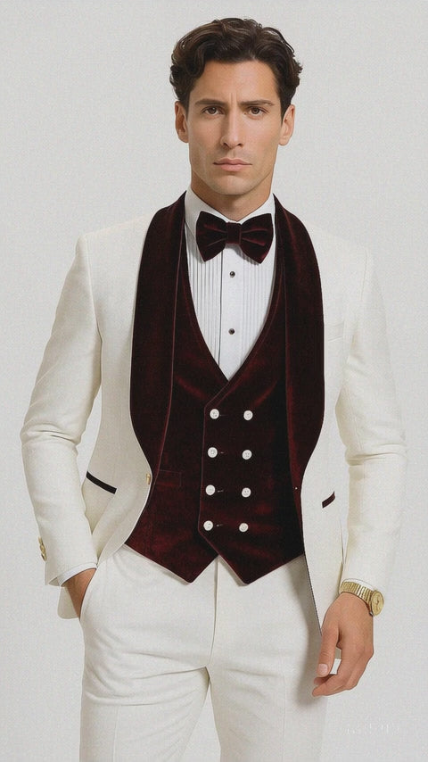 White and Burgundy Prom Suit