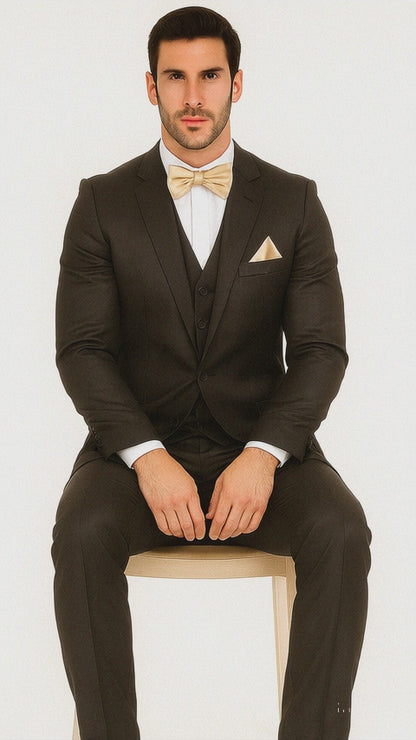 Vitali Brand Suits - Men's  Brown Slim Fit Sharkskin Shiny Vested 3 Piece Suit