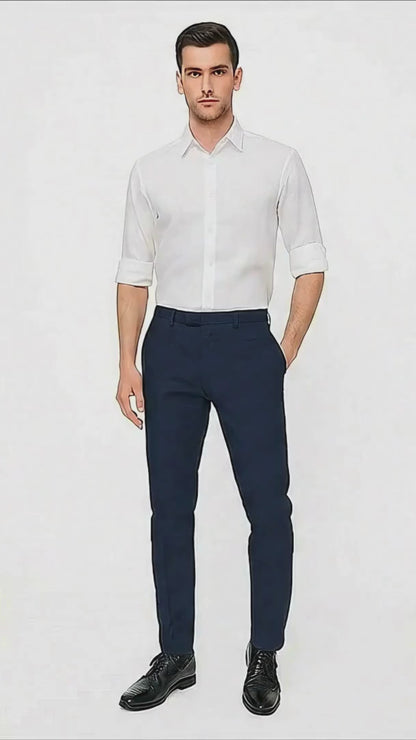 Men’s White - Long Sleeve Roll-Up Casual Dress Shirt