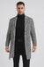 Mens Plaid Overcoat - Houndstooth Checker Pattern Topcoat - Black
