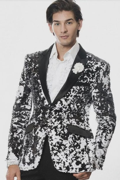 White and Black Blazer - White Tuxedo Jacket + Black Pants + Free Matching Bowtie