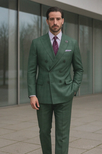 Designer Green Double-Breasted Suit – Formal Groom Attire