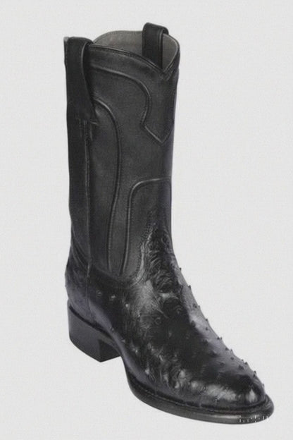Los Altos Boots Men's Ostrich Roper Western Boots Black