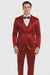 Tazzio Men's Burgundy Satin Double Breasted 3 Piece Skinny Fit Suit with Peak Lapel Jacket and Vest