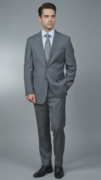 Men'S Grey Pinstripe 2-Button Suit 2 Piece Suits - Two Piece Business Suits Suit
