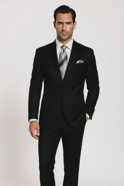Tiglio Suit - Signature Menswear Wool Fabric SuitsOutlet - Brand Men's 2 Button Suit Black- High End Suits - High Quality Suits