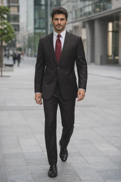 Athletic Cut Classic Suits Men's suit  Classic Relax Fit Pleated Pants 19 Inch Bottom Brown