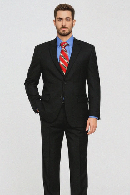 Black Super 150'S Wool Men's Cheap Priced Business Suits Clearance Sale Regular Classic Cut Vented