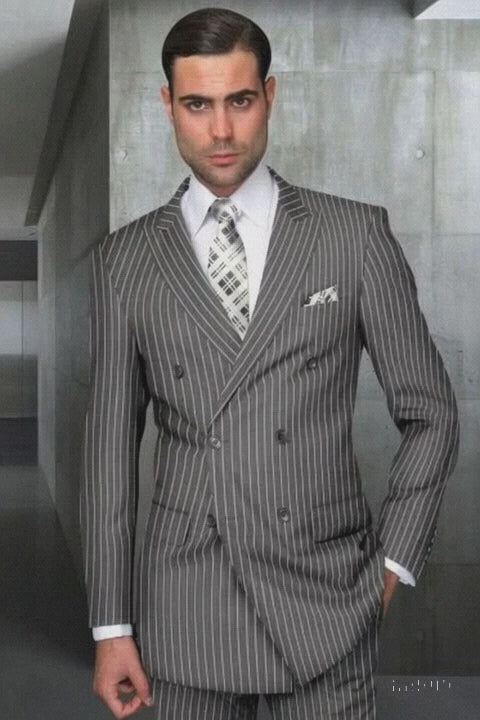  Wool Double Breasted Suit - Bold Pinstripe