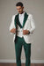 Men’s White Paisley & Hunter Green Tuxedo – Designer Vested Wool Suit for Wedding & Prom
