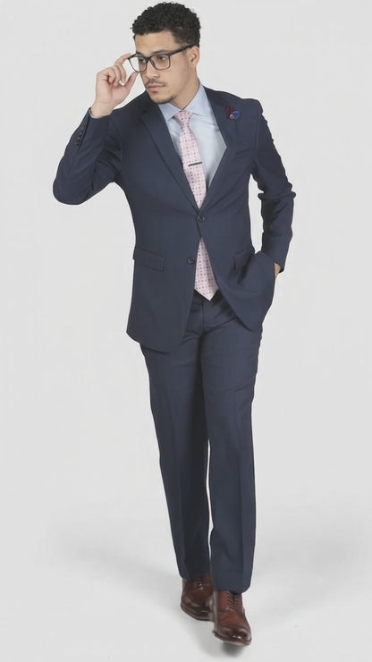 Men's Navy Blue Modern Fit 2-Button Suit – Classic Business, Wedding & Formal Dress Suit with Notch Lapel