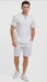 Men’s White Embroidered Short Set – Casual Summer Outfit with V-Neck Shirt and Matching Shorts