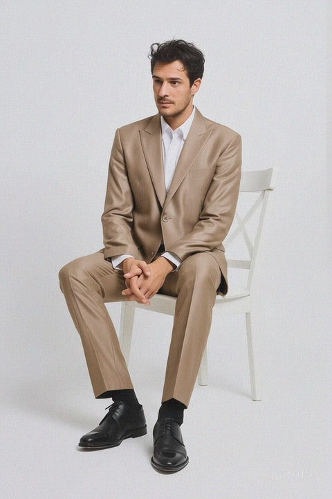 Beige Men's Classic Fit 2 Button  Suit