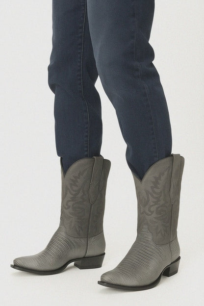 Men's Los Altos Boots 7 Toe Genuine Teju Lizard Sanded Black Leather Boots Handcrafted