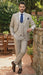 Men's Beige with blue Pinstripe Three-Piece Suit with Vest by Rossiman Vested Peak Lapel in Tan Stripe 1920s style