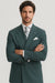 Mens "Hunter Green - Olive Green" Double Breasted Pinstripe Suit - Flat Front Pant