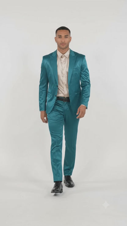 Mens Two Buttons Peak Lapel Suit Turquoise