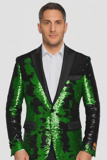 Mardi Gras Outfit - Mardi Gras Blazer For Men in Color Emerald Green in Sequin Fabric