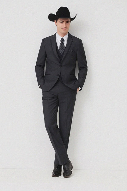 Western Suit - Trajes Para Hombres - Cowboy Formal Attire - Trajes De Novio - Notch Lapel Single Breasted Grey Suit