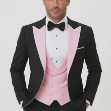 Black And Pink Suit - Tuxedo With Double Breasted Vest Peak Lapel 100% Wool