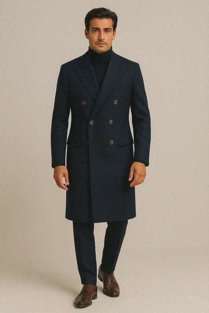 Men's Charcoal Grey - Dark Gray Fabric Double breasted Overcoat  44 inch full length Topcoat