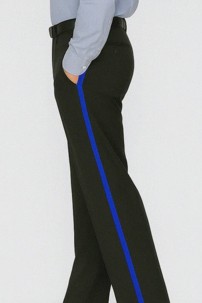 Black and Royal Side Trim Dress Pants - Black Tuxedo Pants - Flat Front Pant