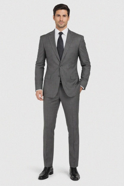 2 Button Slim Fitted Charcoal Subtle Glen Plaid Men's Suit