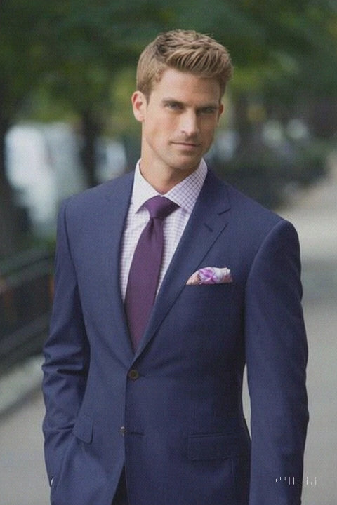 Dark navy suit purple tie Package Combo