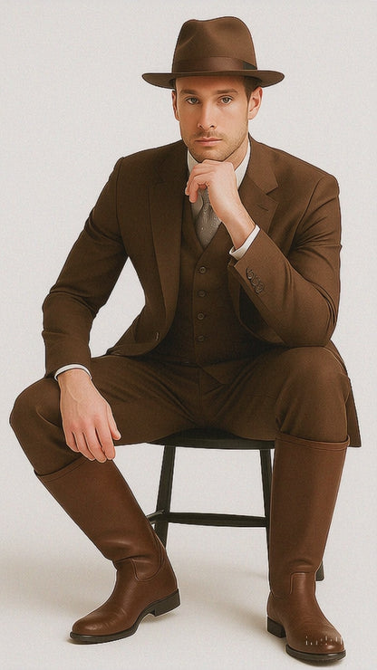 Mel-M158 Coffee Color - Light Brown - Mocha 2 Buttons Vested Suit Pant Classi Mel-M158 Suit