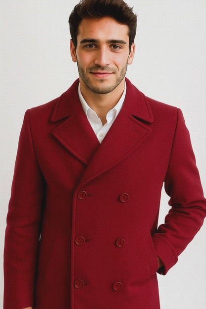 Men's Big & Tall Wool Peacoat - Classic Double Breasted Overcoat Style