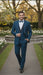Men’s Teal Blue Tuxedo – 3-Piece Formal Suit with Satin Shawl Lapel, Vest, and Pants in Saphire Cobalt Blue Color