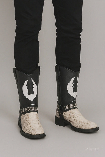 Los Altos Natural & Black Python Biker Boots