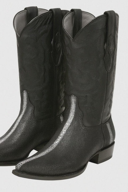 Los Altos Men's Black Stingray Rowstone Snip Toe Boots