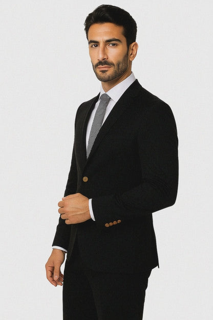 Mens Cotton Fabric Suit - Black Suit For Summer