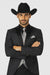 Men 2 Button Trim Cowboy in Black Cowboy Suit - Country Besom Pockets Wedding Suits