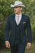 2 Button Vested Satin Trim Lapel Cowboy Tuxedo in Navy