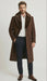 Men’s Brown Long Overcoat with Faux Fur Collar – Classic Winter Formal Coat Three Quarter Carcoat Wool and Cashmere Fabric