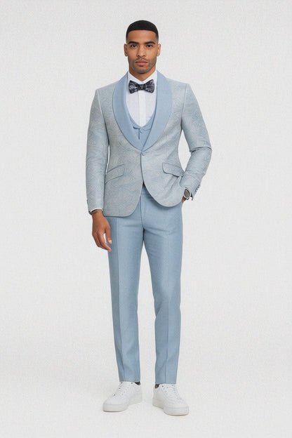 2026 Prom Special Blue Tuxedo Suit w/ Double-Breasted Vest by Tazzio