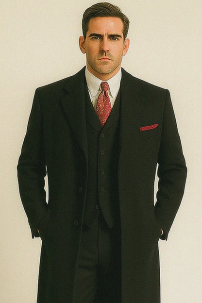 Men'S 3 Piece Fashion Suit - Long Zoot Suit Vested Black Color - Three Piece Suit