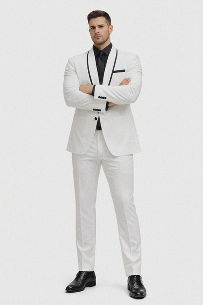 1 Button White Shawl Lapel Black Shirt Tuxedo