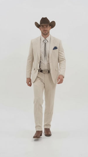 Men’s Natural Sand Linen Western Suit – Cowboy Wedding Jacket & Pants Linen Suit