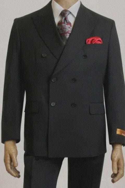  Double-Breasted Six-Button Peak Lapel Suit – Black 