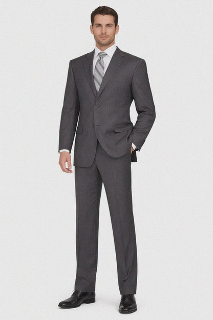 2TR Classic Fit - Executive Cut Poly-rayon Executive Pure Solid Gray Suit Notch Collar Pleated Pants
