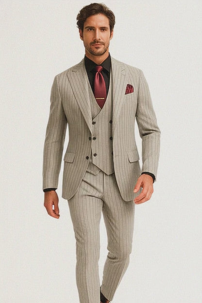 1920s Mint Grey And Black Pinstripe Suit - Vested Stripe Gangster Suits - SAM371SK-01