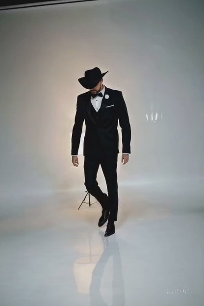 Western Suit - Trajes Para Hombres  - Cowboy Formal Attire - Trajes De Novio Black Single Breasted