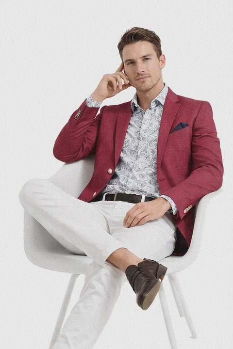 Linen Blazer-Burgundy Linen Sportcoat