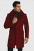 Mens Overcoat With Fur Collar - Burgundy Topcoat - Maroon Wool Fabric Long Coat