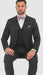 Vitali Brand Suits - 2 Button Sharkskin Textured Pattern Tapered Fit Suit With Vent Slim Fit Charcoal Online Discount Fashion Sale