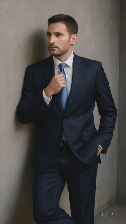 Tiglio Suit - Signature Menswear Wool Fabric SuitsOutlet - Brand Super 140s Brand Two Buttons Men's Jet Black Flat Front Suit Regular fit or Slim Fit- High End Suits - High Quality Suits - 100% Percent Wool Fabric Suit - Worsted Wool Business Suit